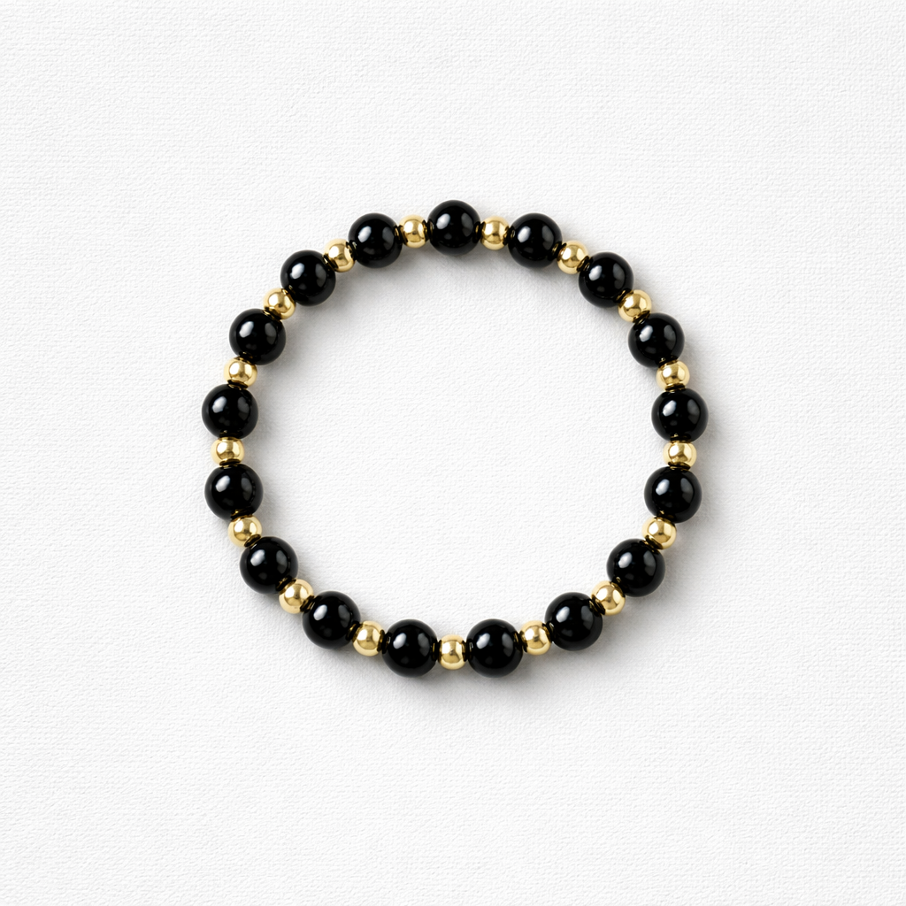 Sort Onyx m Grått Tigerøye - armbånd